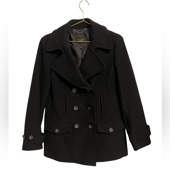 Talbots Jackets & Blazers - Talbots Black Wool Blend Double Breasted Pea Coat Jacket Womens 10